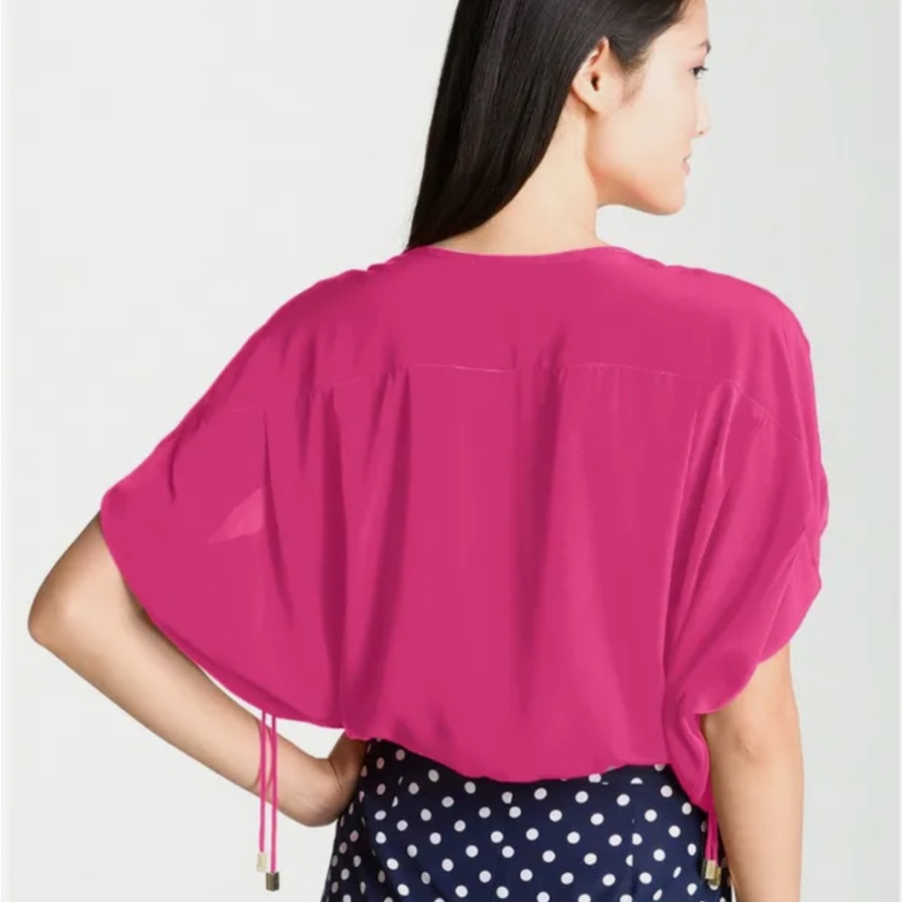Vince Camuto Hot Pink Ruched Drawstring Sleeve Blouse Sz 4 - Picture 2 of 9